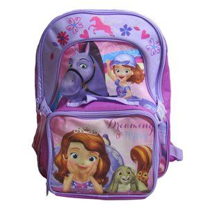 Sofia the First Purple Dreaming of Flying Backpack Lunch Bag Girls Kids NWT